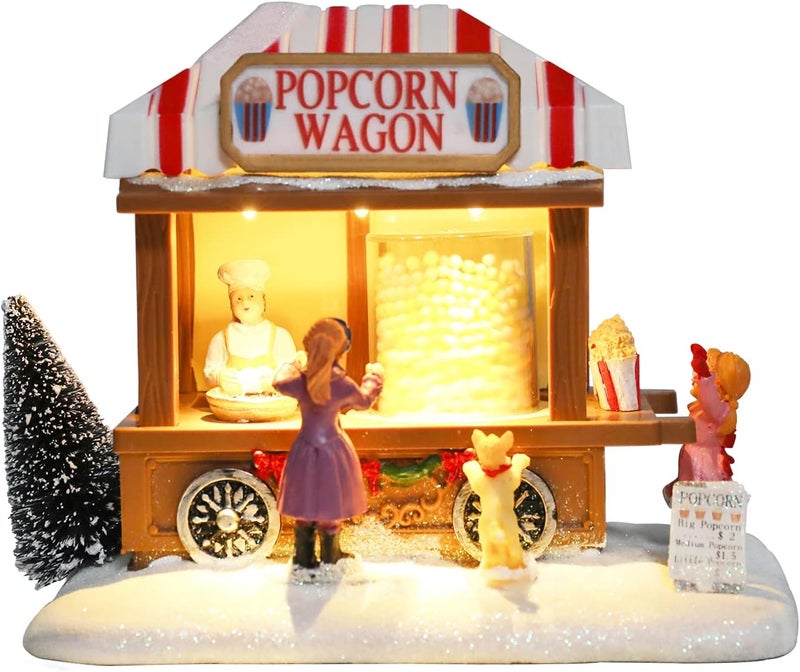 CHONSUN Christmas Village Collectible Buildings Christmas Village Houses Popcorn House with LED Light Musical USB Indoor Figurines Decoration Indoor Xmas Decor - Image 1